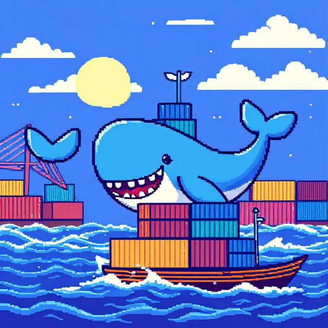 Pixel art of whale and containers. Generated via deepai.org